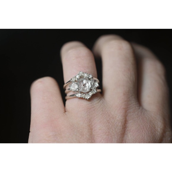 Engagement ring set, raw diamond ring, raw stone ring, alternative engag… - Picture 5 of 8